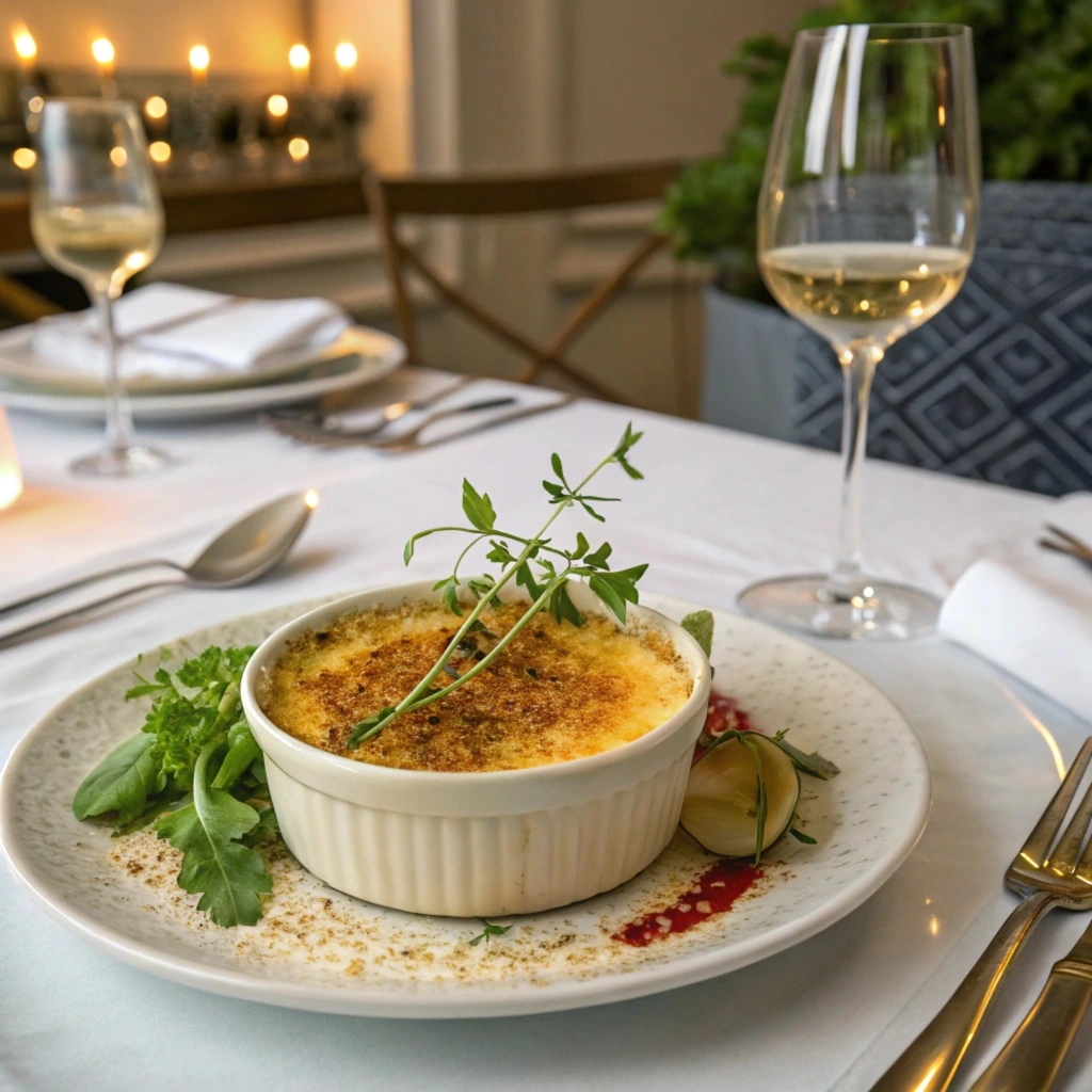 Crab Brûlée dish with a golden, crispy topping