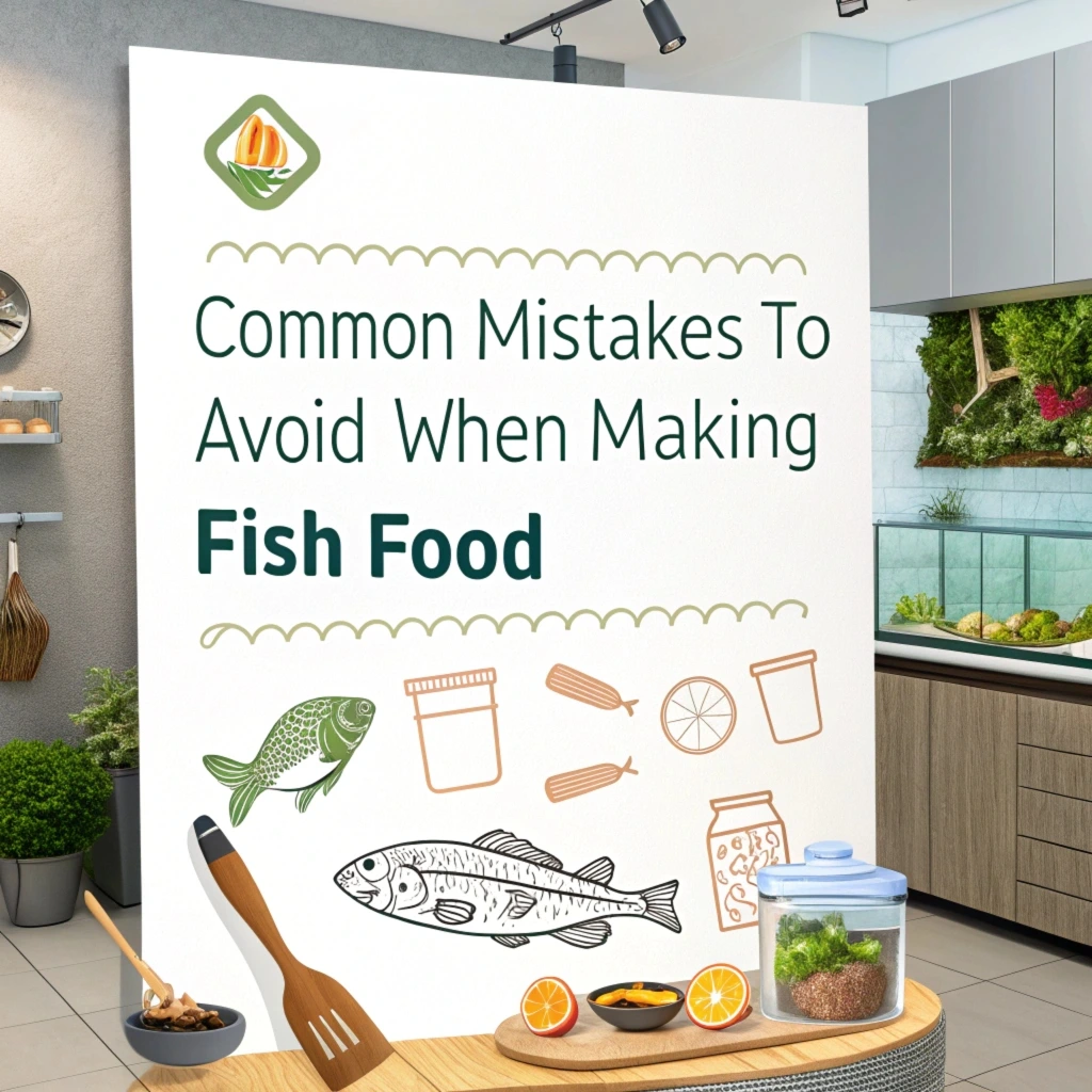 An image showing common mistakes when making fish food, including overfeeding, improper food storage, and incorrect ingredient choices.