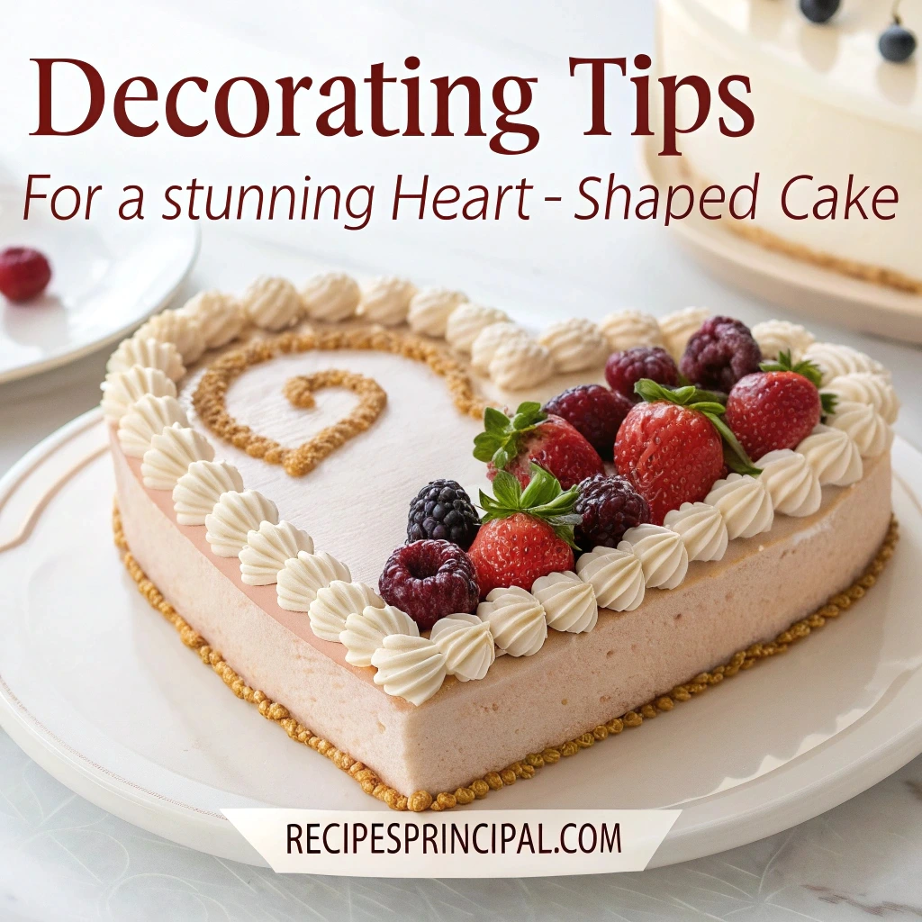 Decorating tips for a stunning heart-shaped cake, featuring frosting techniques, piping, and creative touches.