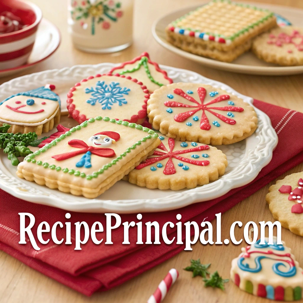 Colorful, decorated festive wafer cookies shaped in stars and circles, adorned with sprinkles and a drizzle of icing, perfect for holidays or celebrations.