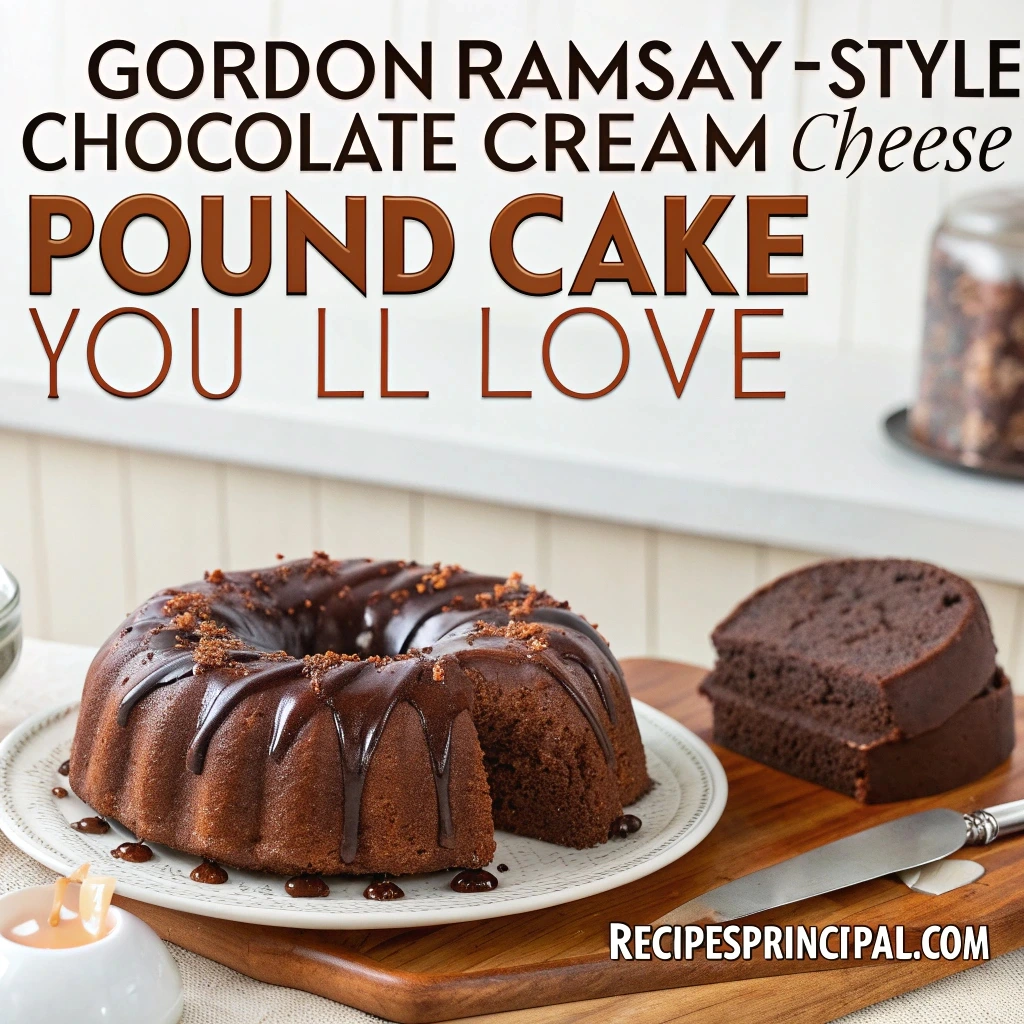 A slice of chocolate cream cheese pound cake showcasing its rich and moist texture.