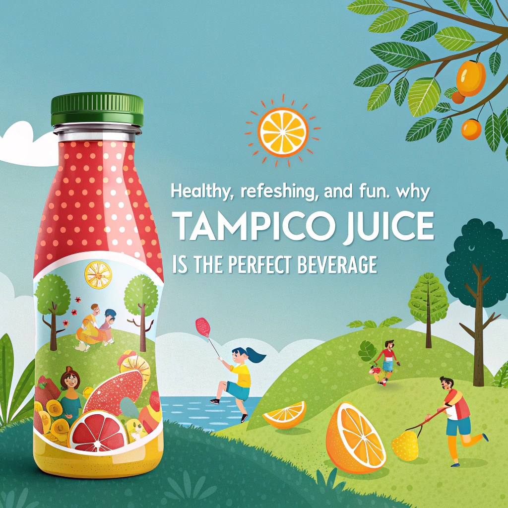  Tampico Juice bottles in a variety of bright colors, showcasing their fun and refreshing nature, perfect for all ages.