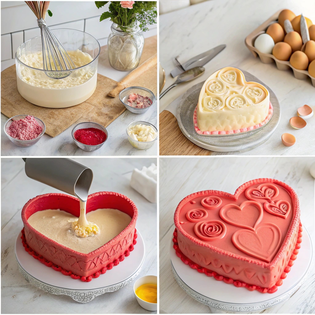 Step-by-step guide on making a perfect heart-shaped cake, with detailed instructions and decorating tips.