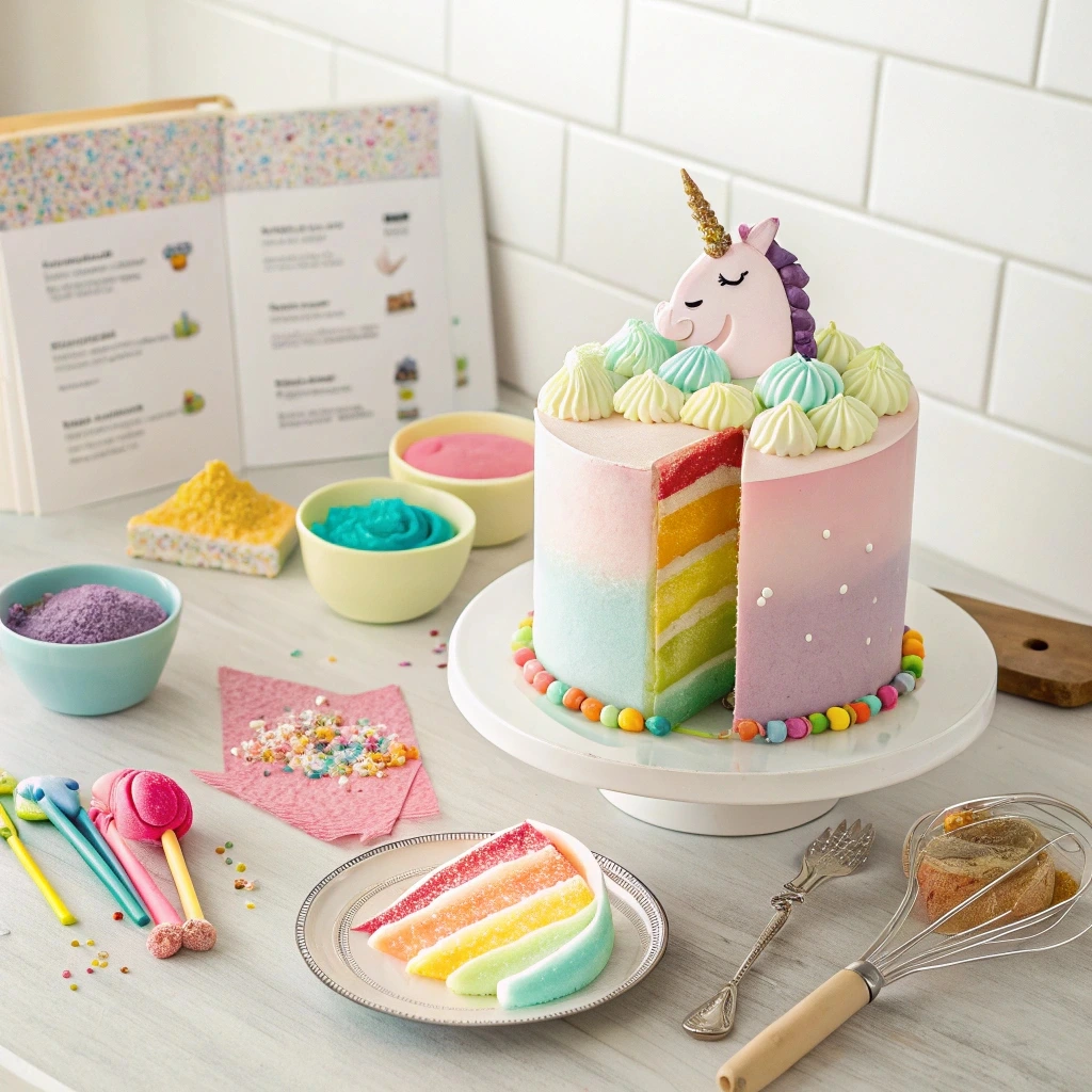 Step-by-step guide to making a rainbow unicorn cake