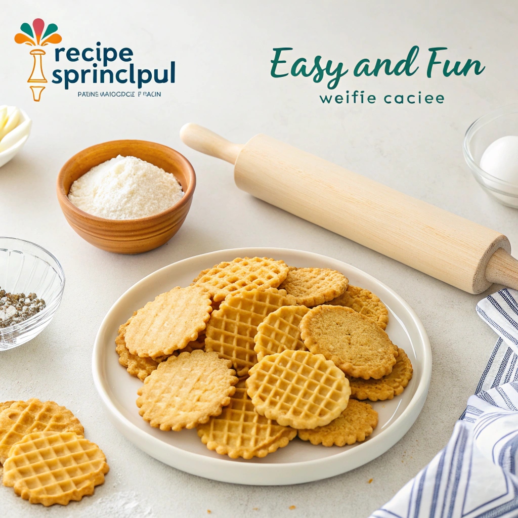 Homemade wafer cookies arranged on a plate with a golden, crispy texture.