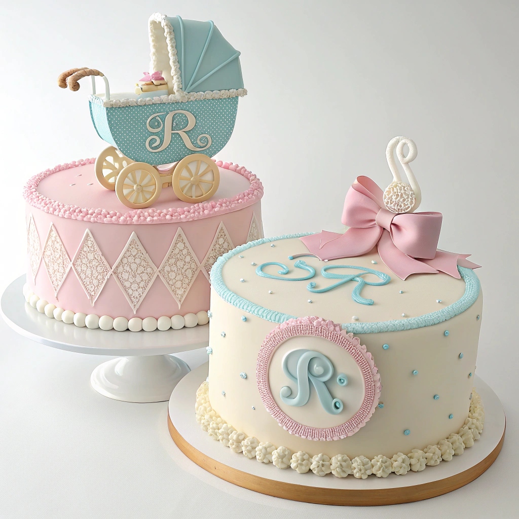 A beautifully decorated gender reveal cake featuring a fairytale theme with castle details, stars, and pastel colors.