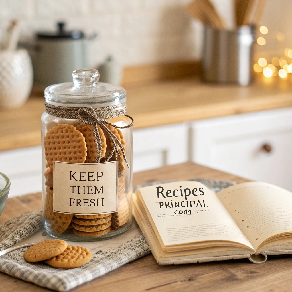 A beautifully arranged selection of wafer cookies in airtight containers, surrounded by decorative gift packaging, showcasing storage and serving options.