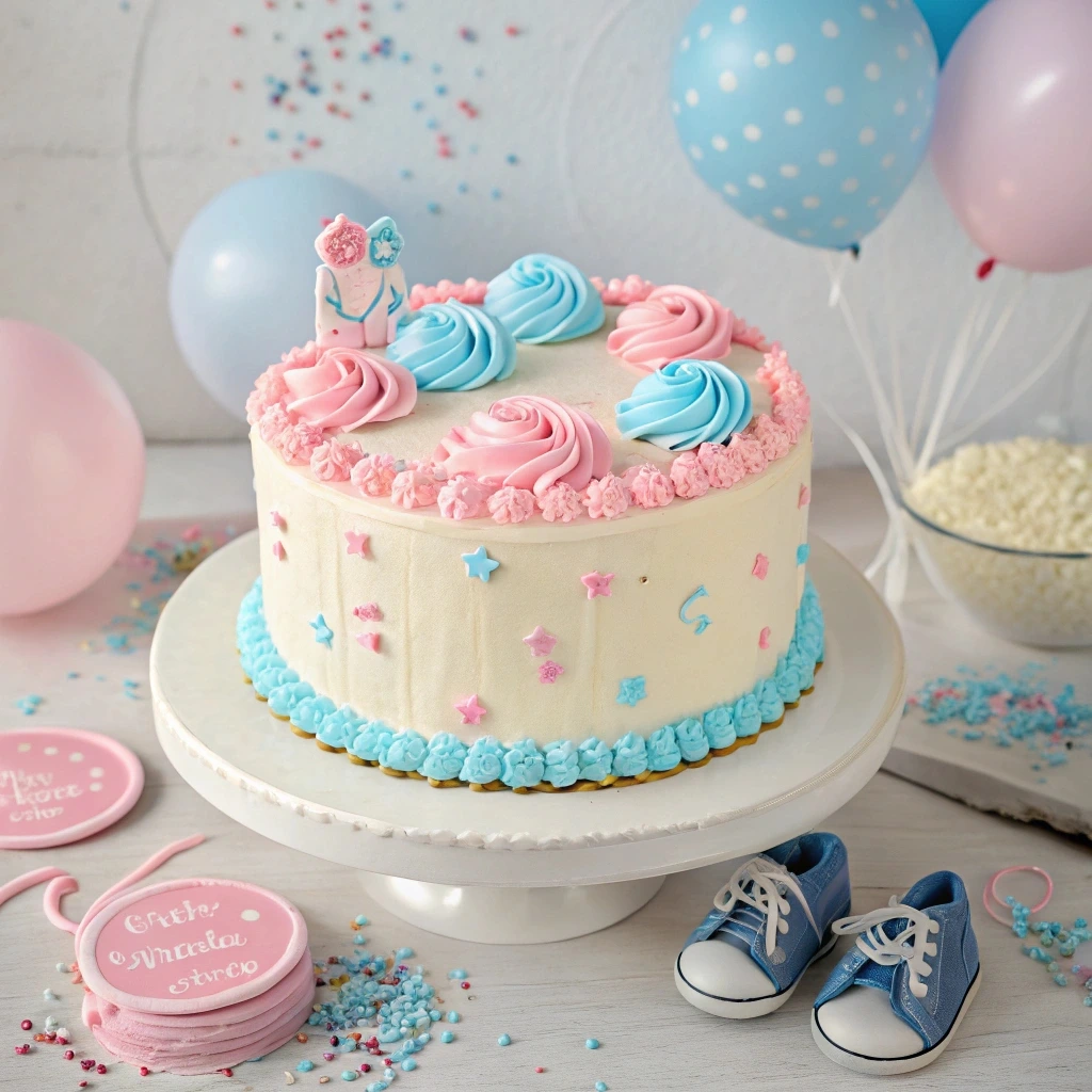 Colorful gender reveal cake with a creative design, showcasing tips for making the cake memorable and special.