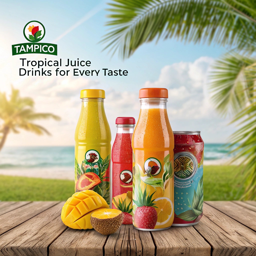 A selection of Tampico tropical juice drinks in a variety of vibrant flavors, showcasing options to suit every taste.