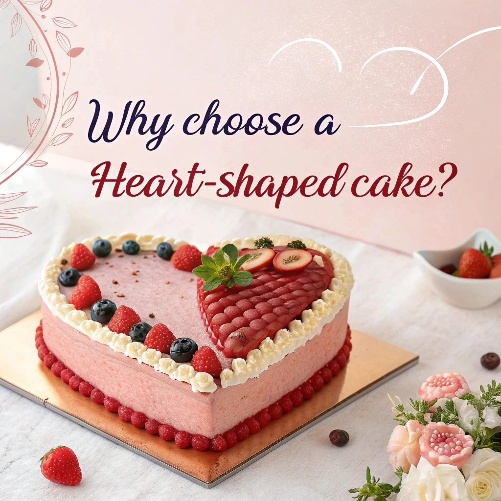 A heart-shaped cake with red velvet layers and cream cheese frosting, surrounded by romantic decorations like candles and flowers.