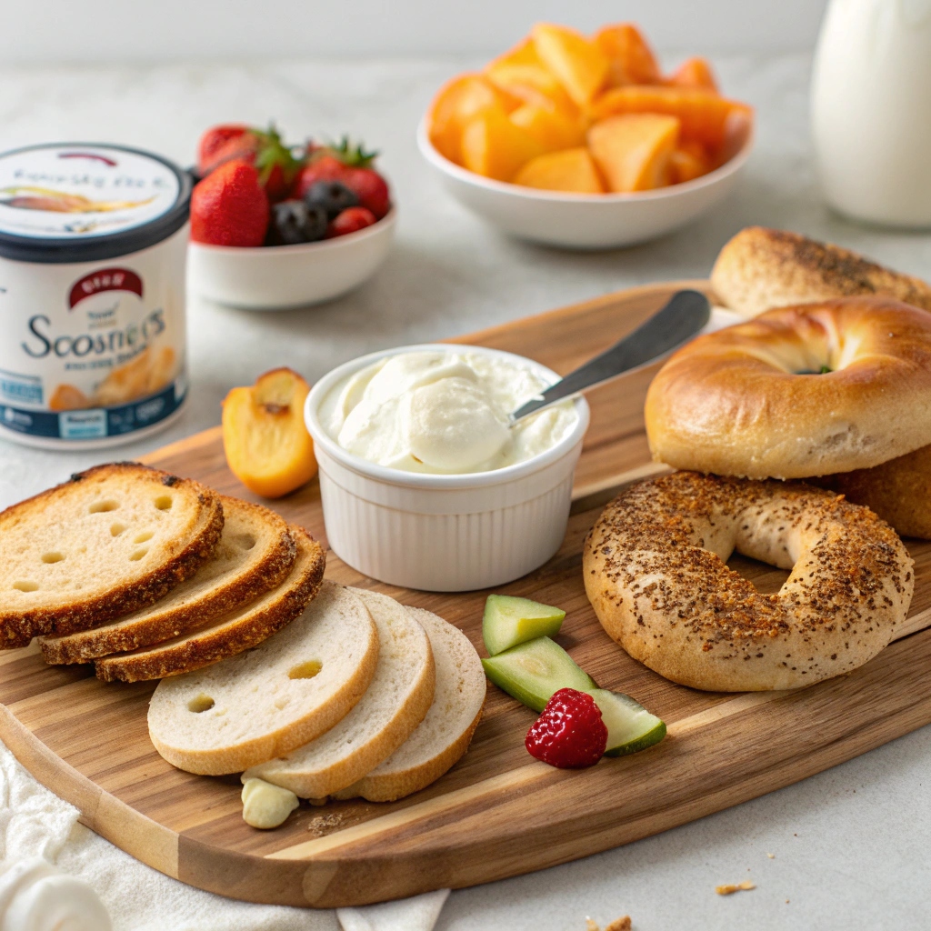 Breakfast favorites featuring Schnucks cream cheese, showcasing delicious and creamy morning meals.