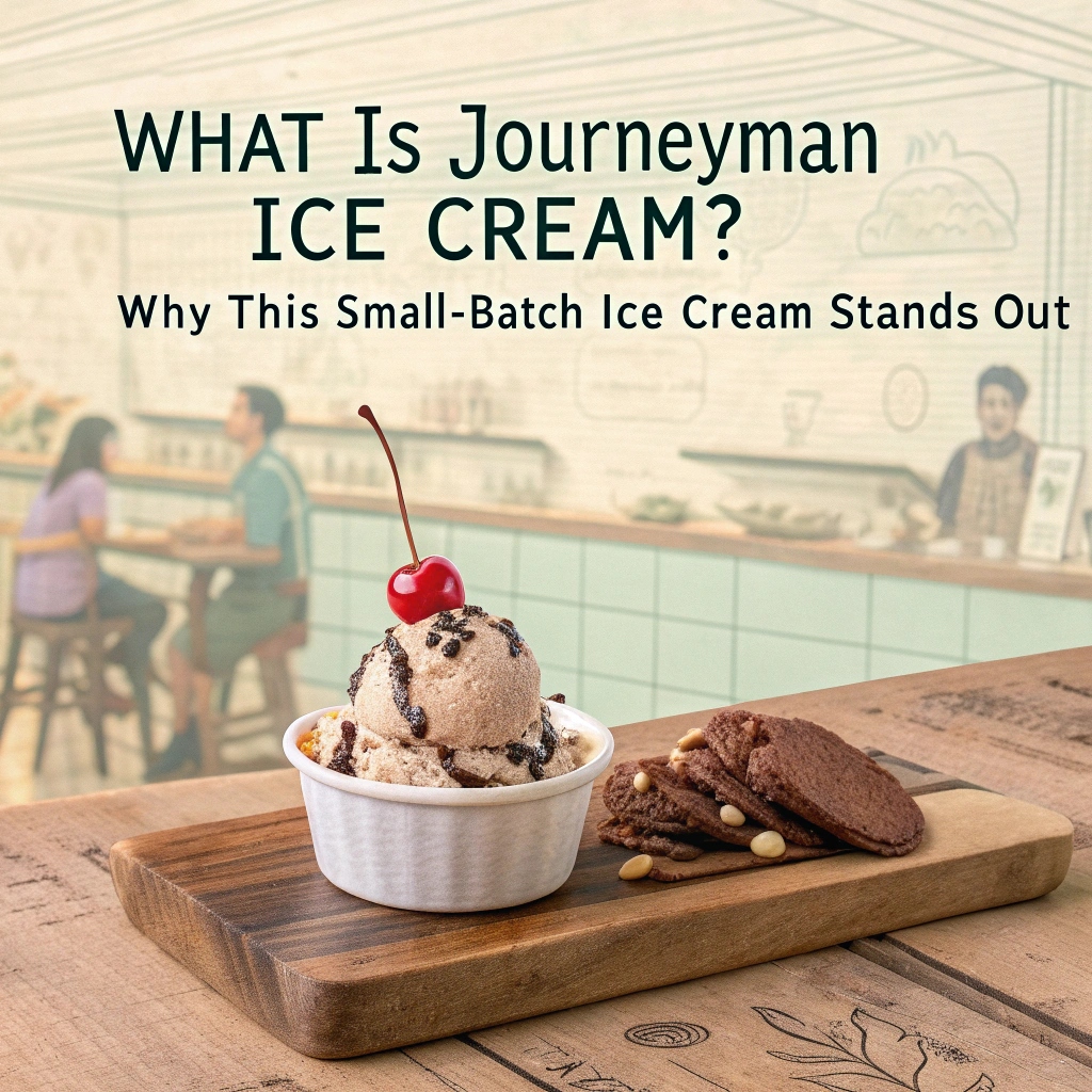 A bowl of artisanal Journeyman Ice Cream with a smooth texture, highlighting its small-batch, handcrafted quality.