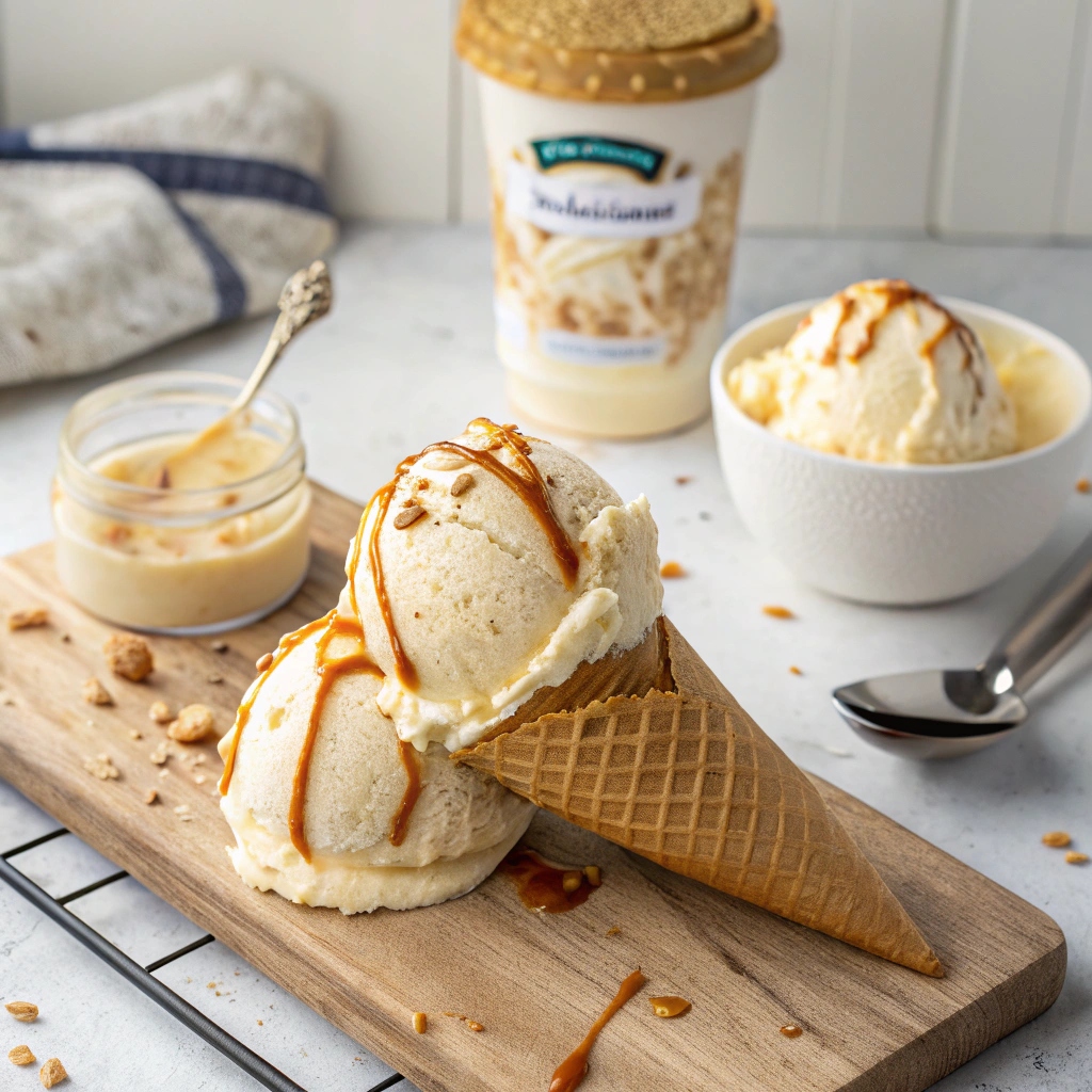 A can of condensed milk pouring into a bowl of ice cream mixture, highlighting its role in creating a smooth and creamy texture.